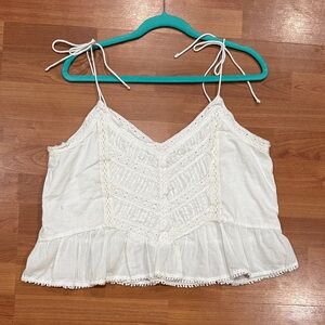 Abercrombie & Fitch White Crochet-Trim Ruffle Crop Cami Tank